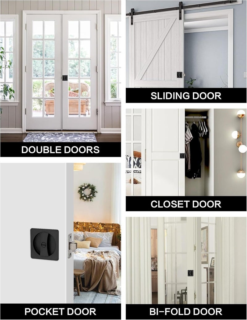 Lethato Pocket Door Hardware Black, Pocket Door Lock, Pocket Door Latch, Matte Black Contemporary Pocket Door with Privacy Lock (1 Pack, Square Rounded-Corner) - Image 5